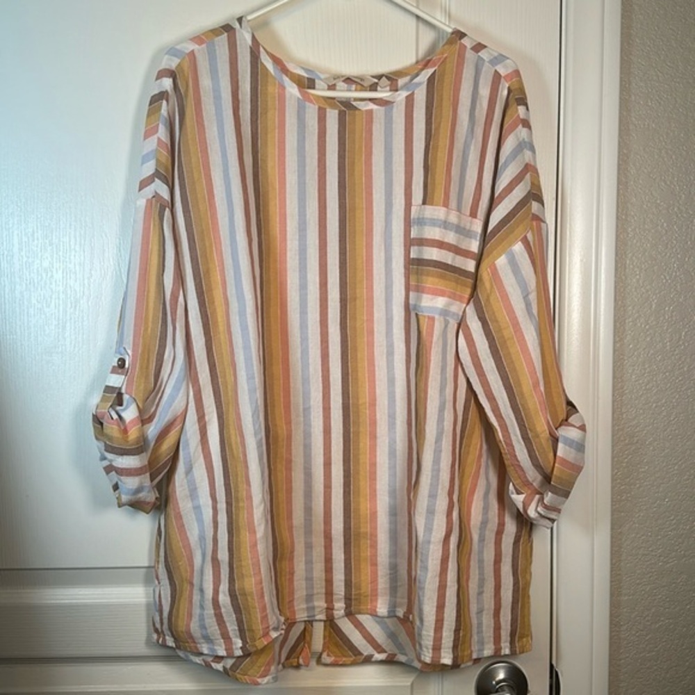 Women's Soft Surrounding Striped Long Sleeve Beach Shirt Size X-Large EUC #7898